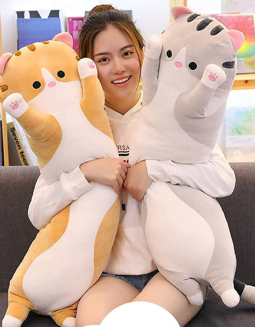 Load image into Gallery viewer, Cute Cat Plush Long Body Pillow Cuddle Cartoon Stuffed Animals Cat Plushie Soft Doll Pillows Gifts for Kids Girls (Orange, 19")
