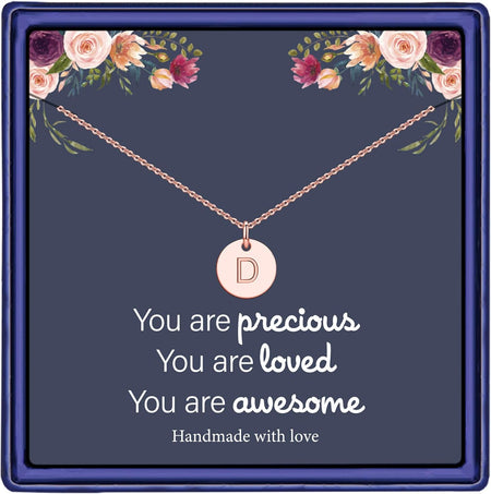 Disc Initial Necklaces for Women Girls, 14K Gold Filled Dainty round Disc Double Side Engraved Hammered Initial Necklace Personalized Letter Pendant Initial Necklaces Jewelry Gifts for Women Girls